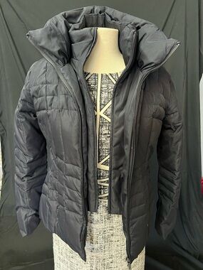 Calvin Klein Navy Quilted Puffer Jacket with High Collar